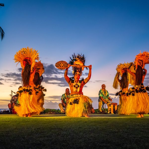 Group hula performance during The Feast at Mōkapu Lūʻau